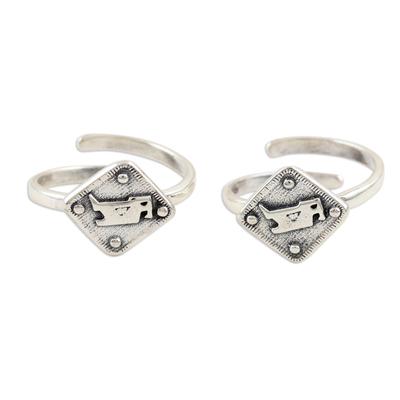 Bird Bath,'Sterling Silver Bird-Motif Toes Rings from India (Pair)'