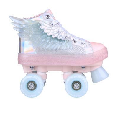 Skechers Girl's Twinkle Toes: Shuffle 4 Wheeler - Unicorn Soaring Sneaker | Size 2.0 | Silver/Pink | Synthetic/Textile
