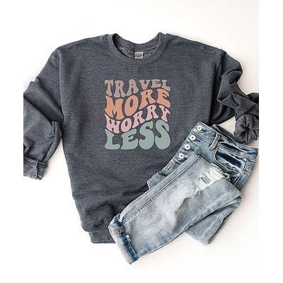 Simply Sage Market Women's Sweatshirts and Hoodies Dk. - Dark Heather & Multicolor 'Travel More Worry Less' Sweatshirt - Women