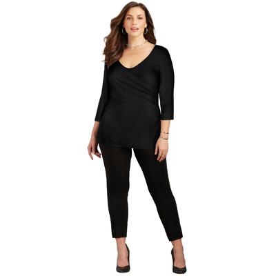 Plus Size Women's Curvy Collection Wrap Front Top by Catherines in Black (Size 0XWP)