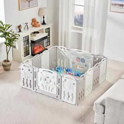 Brile Albott Foldable Baby Playpen Kid Activity Center w/ Game Panel & Safety Gate Plastic in Gray | 25 H in | Wayfair 1003020001A-WF