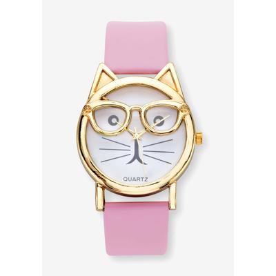 Women's Gold Tone Crystal Bowtie Cat Watch with Adjustable Pink Strap, 8