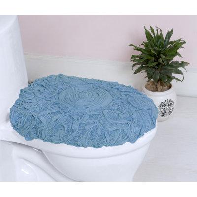 Ess Ess Exports Bell Flower Collection 100% Cotton Toilet Lid Cover Rug, Toilet Seat Cover Rug 100% Cotton in Blue | Wayfair BBE1818SKB