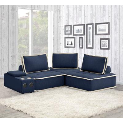 Blue Sectional - Sunset Trading Pixie 4 Piece Sofa Sectional | Modular Couch | tooth Speaker Console Outlets USB Storage Cupholders | Navy | Wayfair