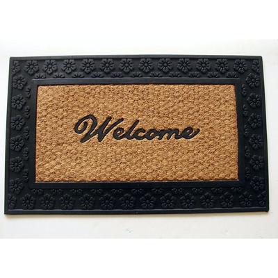 Welcome With Black Border Coir Mat With Rubber Backing Floor Coverings by Nature Mats by Geo in Multi