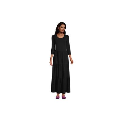 Women's 3/4 Sleeve Scoop Neck Tiered Maxi Dress - Lands' End - Black - S
