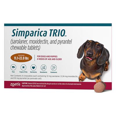 Simparica Trio For Dogs 11.1-22 Lbs (Caramel) 12 Chews