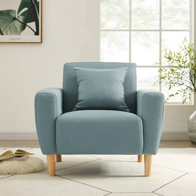 Armchair - Ebern Designs Zaro 32.6" W Polyester Armchair Wood/Polyester in Blue | 29.1 H x 32.6 W x 25.59 D in | Wayfair