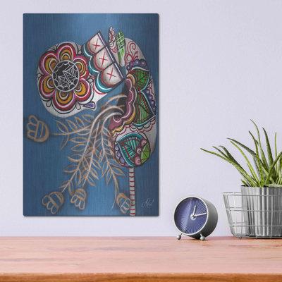 Trinx Interior Garden by Abril Andrade - Unframed Painting on Metal in Blue/Green/Red | 16 H x 12 W x 0.13 D in | Wayfair
