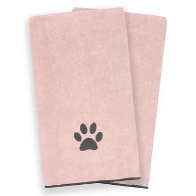 Embroidered Microfiber Pet Towel, Large, 2 Pieces by Brylane Home in Paw Blush