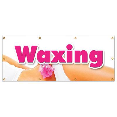 SignMission WAXING BANNER SIGN Brazilian Wax European Body Waxing Women Spa Salon Plastic in White | 36 H x 96 W x 0.1 D in | Wayfair B-96 Waxing