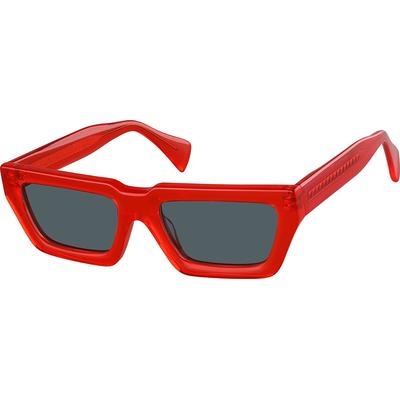 Zenni Women's Retro Rectangle Rx Sunglasses Red Plastic Full Rim Frame