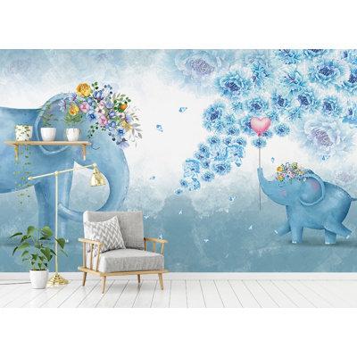GK Wall Design Elephant Cartoon Animal 6.25' L x 112" W Paintable Wall Mural Vinyl | 112 W in | Wayfair GKWP000222W112H75_V