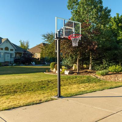 Lifetime Height Adjustable Bolt Down Basketball Hoop (54" Tempered Glass Backboard) Tempered in Black/Gray/White | 148 H x 54 W x 88 D in | Wayfair