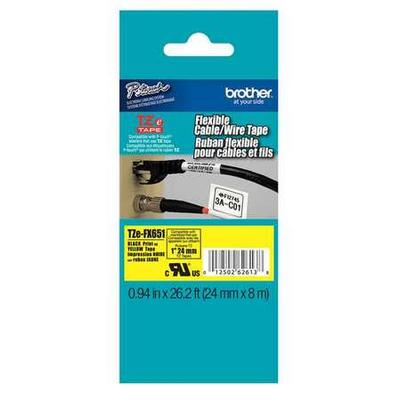 BROTHER TZEFX651 Adhesive TZ Tape (R) Cartridge 15/16"x26ft., Black/Yellow