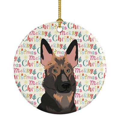 The Holiday Aisle® German Shepherd Puppy Christmas Hanging Figurine Ornament /Porcelain in Black/Brown/Pink | 2.8 H x 2.8 W x 0.15 D in | Wayfair