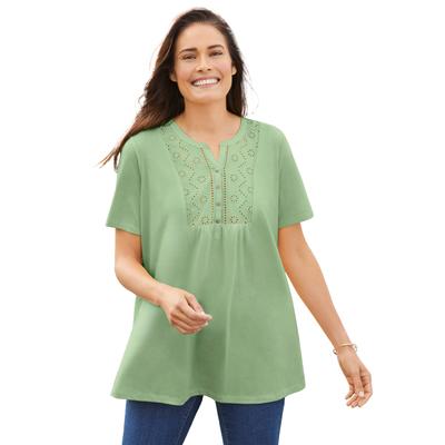 Plus Size Women's Eyelet Henley Tee by Woman Within in Sage (Size 4X) Shirt