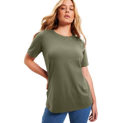 Plus Size Women's Short-Sleeve Crewneck One + Only Tee by June+Vie in Dark Olive Green (Size 18/20)
