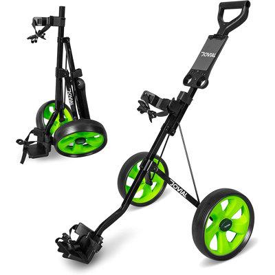 SereneLife 3 Wheel Golf Push Cart Metal in Black/Green | 42.5 H x 14 W x 19.9 D in | Wayfair JOVGF26