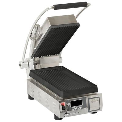Star PGT7IEA-120V Single Commercial Panini Press w/ Cast Iron Grooved Plates, 120v, Stainless Steel