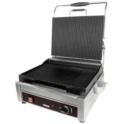 Cecilware Pro SG1LG240 Single Commercial Panini Press w/ Cast Iron Grooved Plates, 240v/1ph, 240 V, Stainless Steel