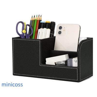 MINICOSS Pen Organizer For Home & Office,Pen Holder For Desk, Office Supply Caddy For Scissors, Note,Clips & Stapler(Dark Green) Faux Leather