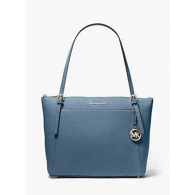 Michael Kors Voyager Large Pebbled Leather Top-Zip Tote Bag Blue One Size