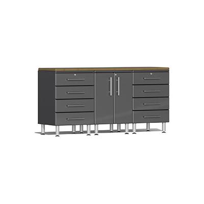 Ulti-MATE Garage Cabinets 4-Piece Workstation Kit with Bamboo Worktop in Graphite Grey Metallic