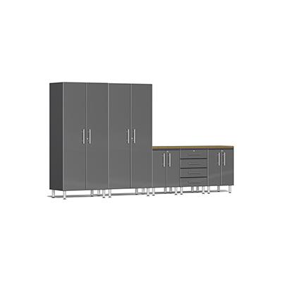 Ulti-MATE Garage Cabinets 6-Piece Cabinet Kit with Bamboo Worktop in Graphite Grey Metallic