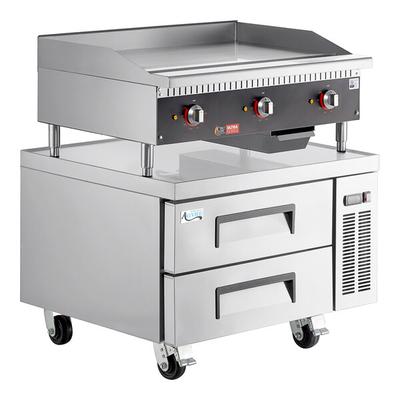 Cooking Performance Group 36EGU36CB Ultra Series Electric 36" Countertop Chrome Griddle with Thermostatic Controls and 36" Refrigerated Base - 208/240V, 12,000W