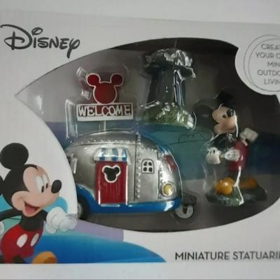 Disney Accents | Disney Mickey Mouse 4 Piece Miniature Fairy Garden Rv Camper Statuary Set New | Color: Black/Silver | Size: Os