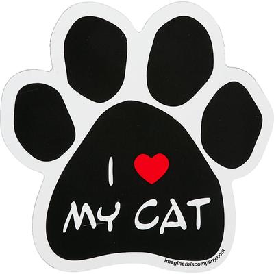 I Love My Cat Paw Shaped Car Magnet, 5.5 IN, Black