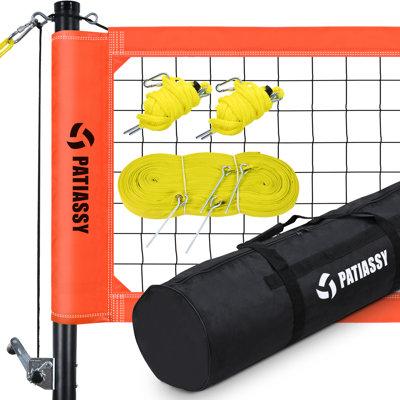 OXYGIE Professional Portable Volleyball Net Outdoor Volleyball Set w/ 10 mm Guy Lines, 2 Inch Aluminum Poles Plastic/Fabric in Orange | Wayfair