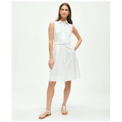 Brooks Brothers Women's Sleeveless Cotton Eyelet Belted Shirt Dress | White | Size 10