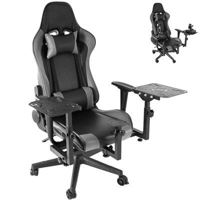 Anman Adjustable Reclining Ergonomic Faux Swivel PC & Racing Game Chair in Gray/Black Faux in Black/Gray | 50 H x 29 W x 24.8 D in | Wayfair