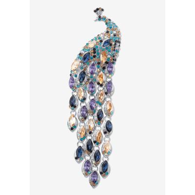 Women's Marquise Cut Multi-Colored Crystal Peacock Pin Silvertone 5 1/2