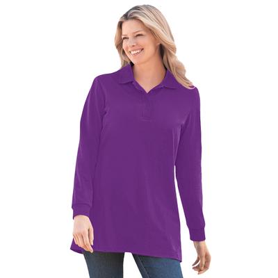 Plus Size Women's Long-Sleeve Polo Shirt by Woman Within in Purple Orchid (Size 2X)
