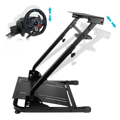 Inbox Zero Steering Wheel Stand, Height & Angle Adjustable Racing Simulator for Logitech G25, G27, G29 in Black, Size 30.3 H x 19.6 W x 22.5 D in