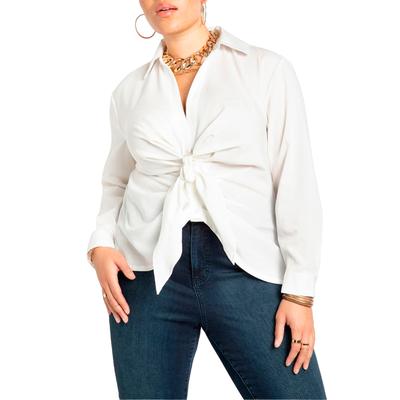 Plus Size Women's Tie Front Collared Blouse by ELOQUII in Soft White (Size 26)
