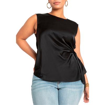Plus Size Women's Tie Side Satin Tank by ELOQUII in Totally Black (Size 28)