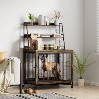 Tucker Murphy Pet™ Furniture Style Dog Crate Side Table w/Shelves, Double Doors Dog Cage Kennel 38