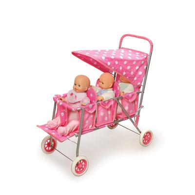Badger Basket Triple Doll Stroller in Pink w/ White Polka Dots | Wayfair 09924