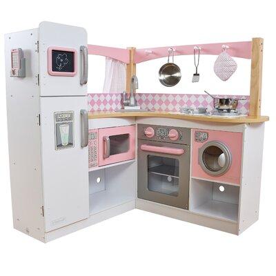 KidKraft Grand Gourmet Corner Kitchen Set Plastic/Manufactured Wood in Pink/White | 36.12 H x 36 W x 35.75 D in | Wayfair 53185