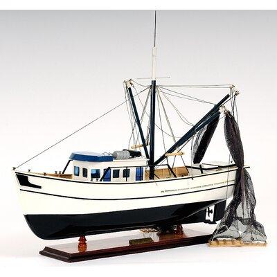 Old Modern Handicrafts Shrimp Model Boat Wood in Blue/Brown/White | 22 H x 25 W x 13.5 D in | Wayfair B044