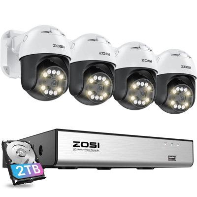 ZOSI 8CH 4K PoE NVR Security Camera System w/ 2TB HDD, 5MP Outdoor 355°PTZ PoE Camera, 2-Way Audio in White | 17 H x 15 W x 11 D in | Wayfair