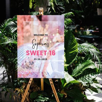 Koyal Wholesale Large Custom Sweet 16 Welcome Sign, Disco Theme, Canvas Sign For Party Decor, 1-Pk | 20 W x 16 D in | Wayfair A3PP09717