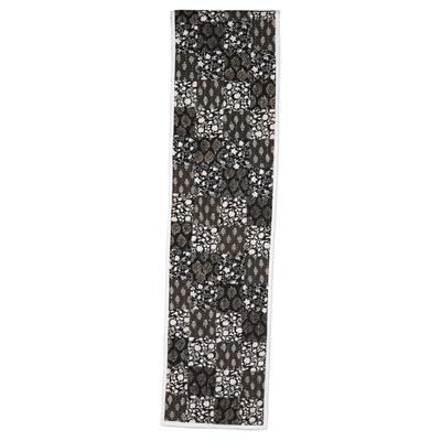 Charcoal Blooms,'Black and Grey Cotton Table Runner with Patchwork Pattern'