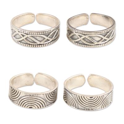 Waves and Loops,'Sterling Silver Toe Rings with Two Patterns (2 Pairs)'