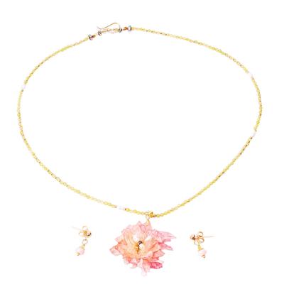Begonia Beauty,'Begonia Flower Jewelry Set with Gemstones'