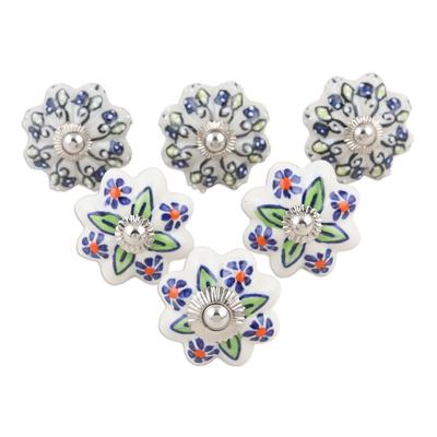 Flower Color,'Decorative Ceramic Knobs with Floral Motif (Set of 6)'